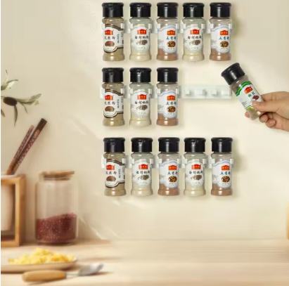 2pcs Grey Plastic Kitchen Jar Rack Wall-Mounted Adhesive Seasoning Bottles Holder Spice Bottle Holder Tool Kitchen Storage Rack