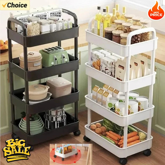 Multi-functional Kitchen Storage Shelf, Mobile Trolley, Floor-standing Multi-layer Storage Rack,for Snacks,Fruits and Vegetables