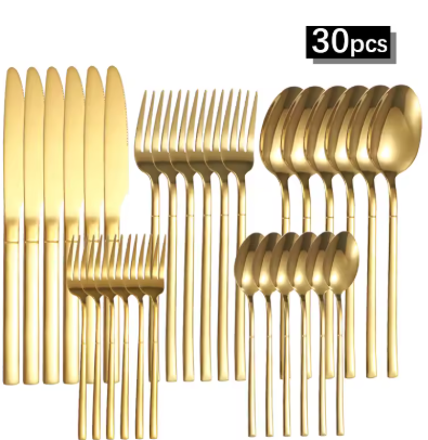 6/30pcs Stainless steel cutlery set, high-end steak knife, fork, dessert spoon, suitable for restaurant banquets parties