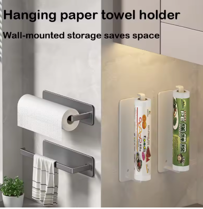 Kitchen Paper Towel Holder Wall Mount Nail-Free Kitchen Bathroom Toilet Lengthen Storage Rack Towel rack Self-Adhesive Roll Rack
