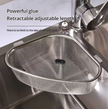 1pc Sink Triangle Drain Basket Stainless Steel Kitchen Residue Filter Net Basket Leakage Wash Vegetable Basket Storage Shelf