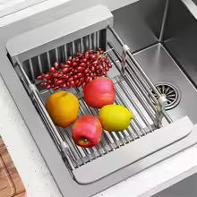 Folding Kitchen Sink Drain Rack, Stainless Steel Dish Drain Basket for Washing Dishes, Space-Saving Sink Organizer