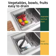 Folding Kitchen Sink Drain Rack, Stainless Steel Dish Drain Basket for Washing Dishes, Space-Saving Sink Organizer